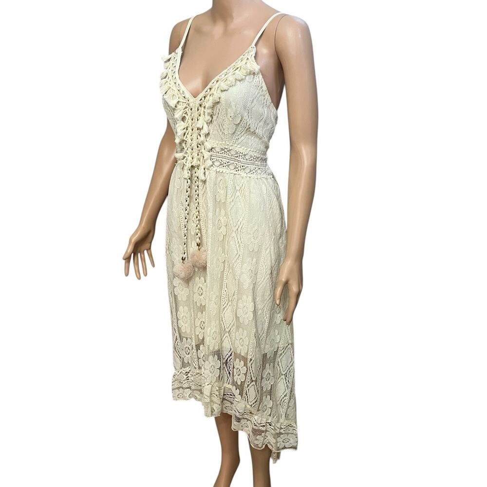 Cupshe Astrid High Low Lace Dress Large Tassled Boho Vacation Cream Casual Beach - Picture 4 of 12